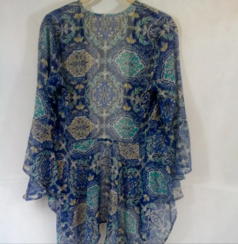 Hollister Bohemian Blue L/S Sheer Asymmetrical Open Top Shirt Small Boho - Picture 4 of 7